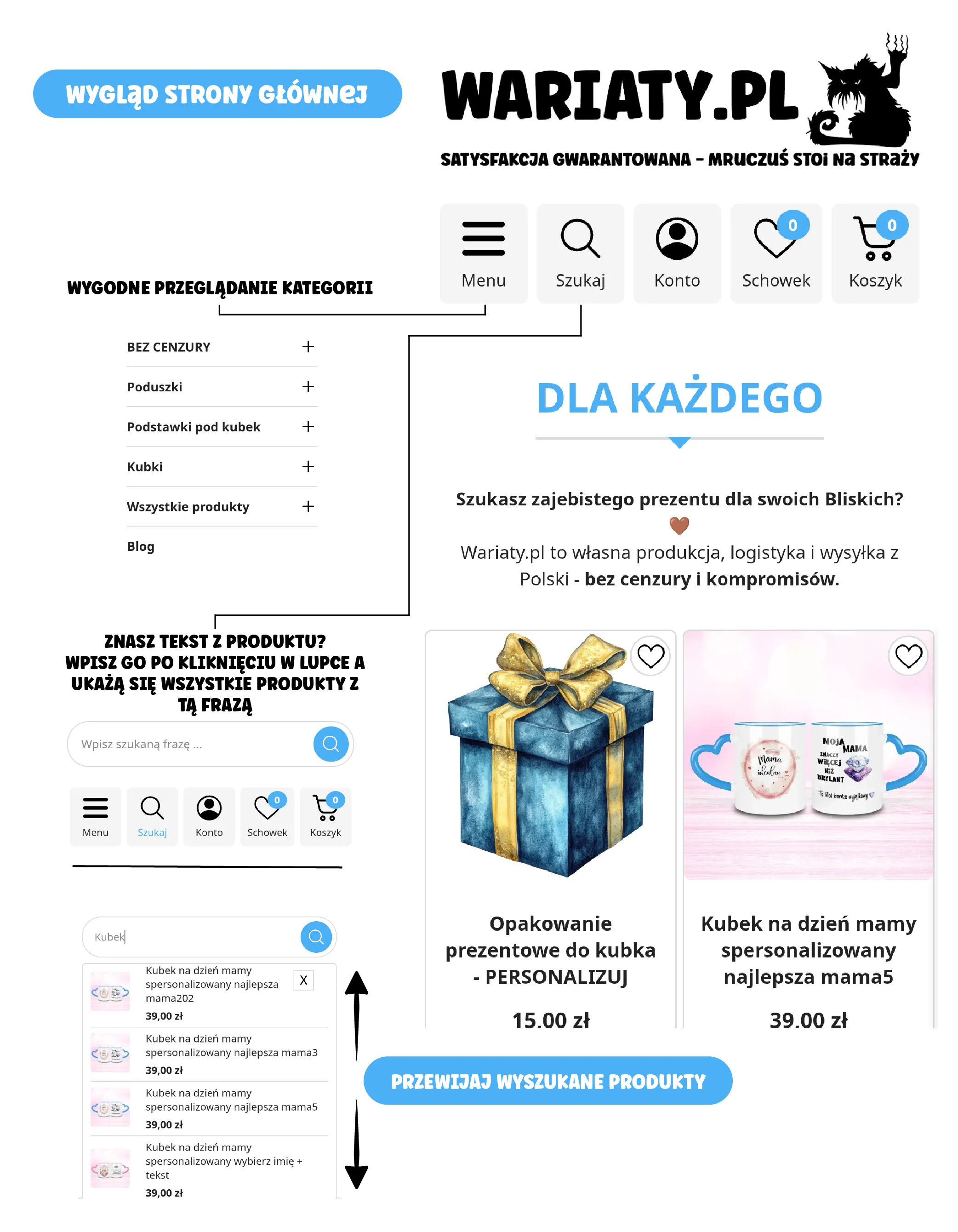 Wygląd strony głównej i pierwsze kroki na urządzeniach mobilnych