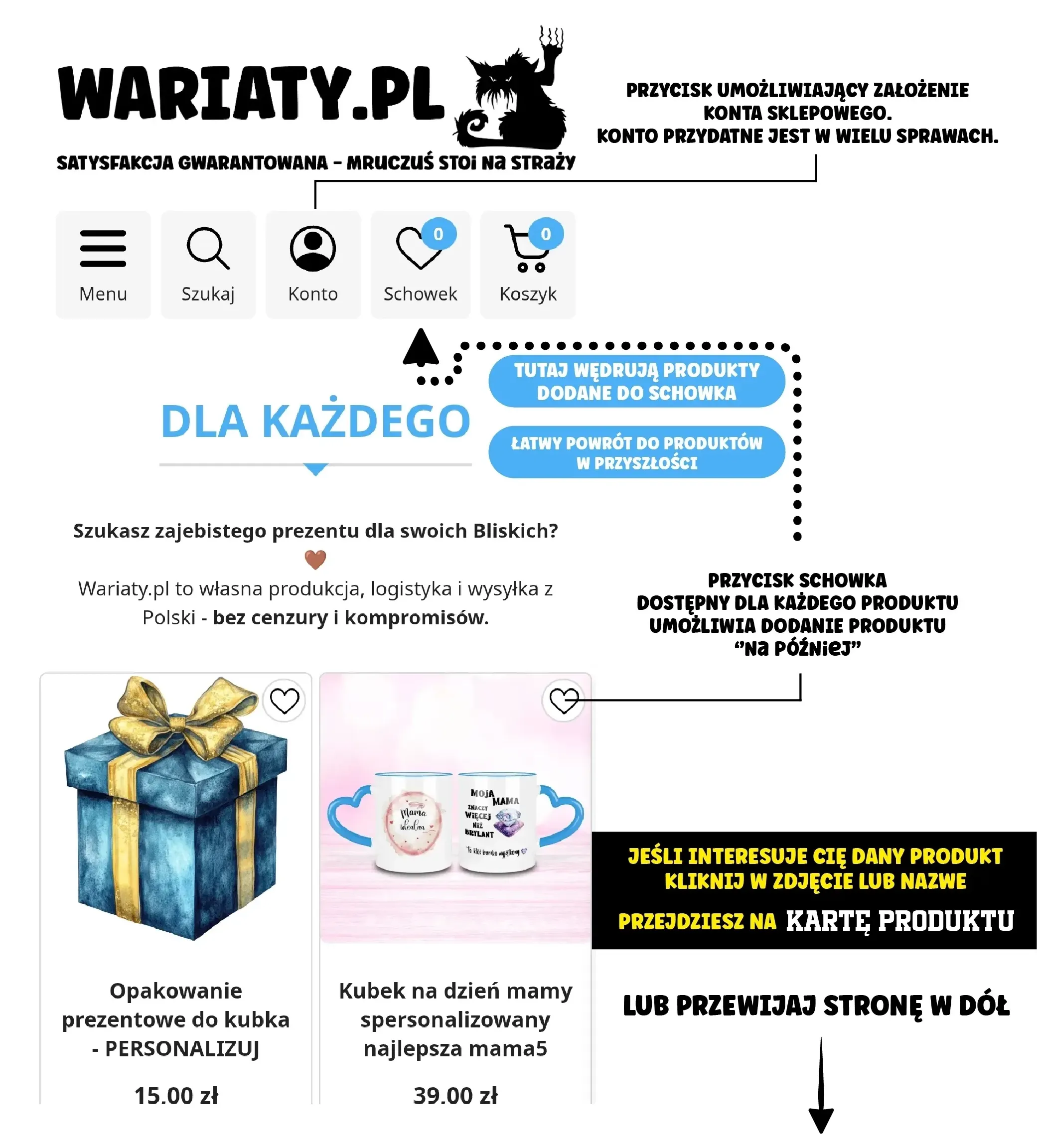 Moduł konta i Schowka w poradniku Jak dokonać zakupów