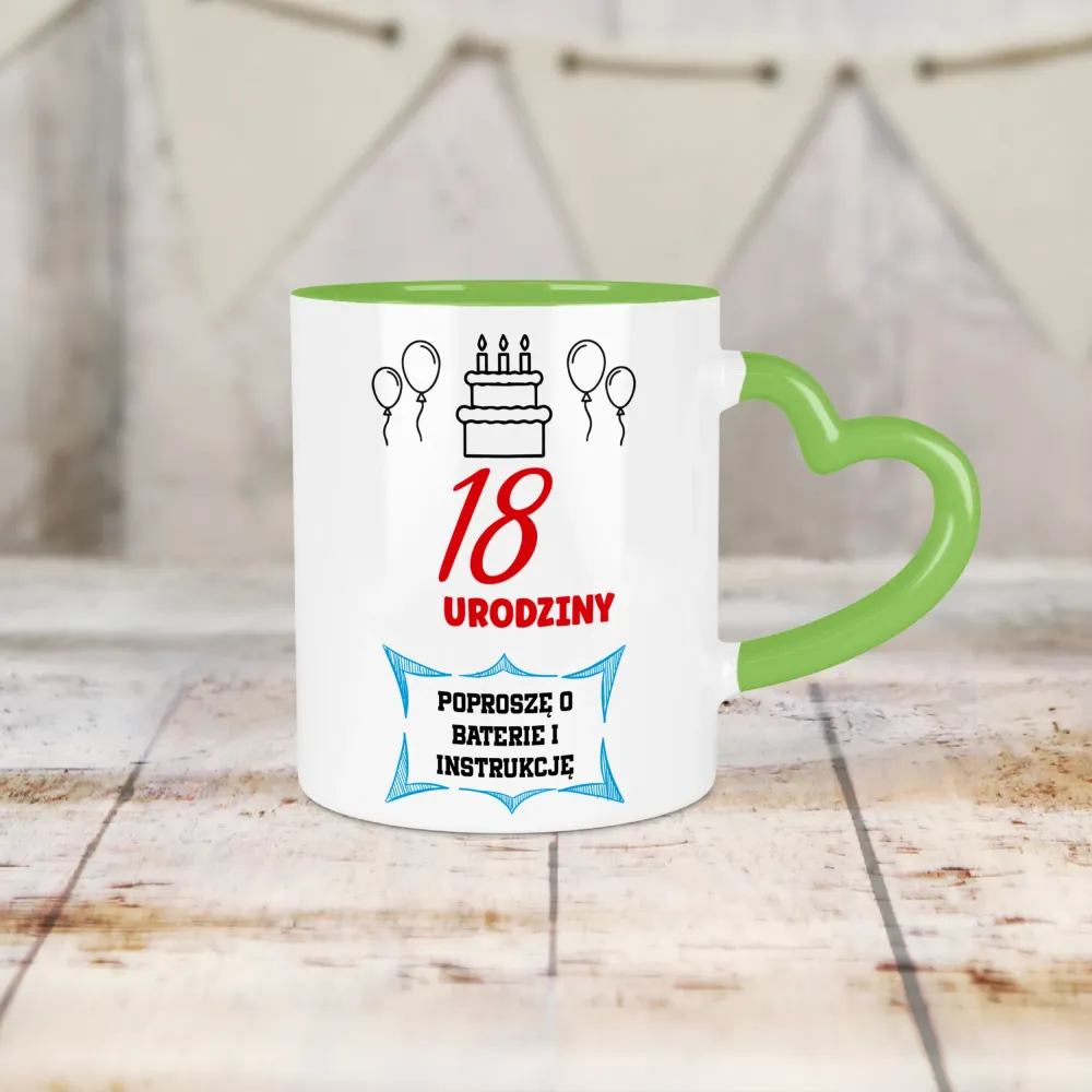 Kubek Serce - 18 Urodziny | poproszę o baterie i instrukcję