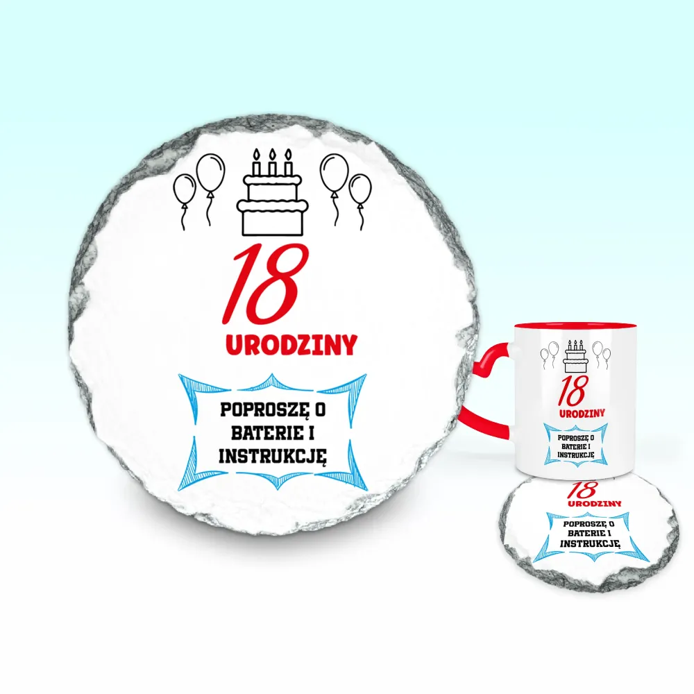 Podkładka pod kubek - 18 Urodziny | poproszę o baterie i instrukcję