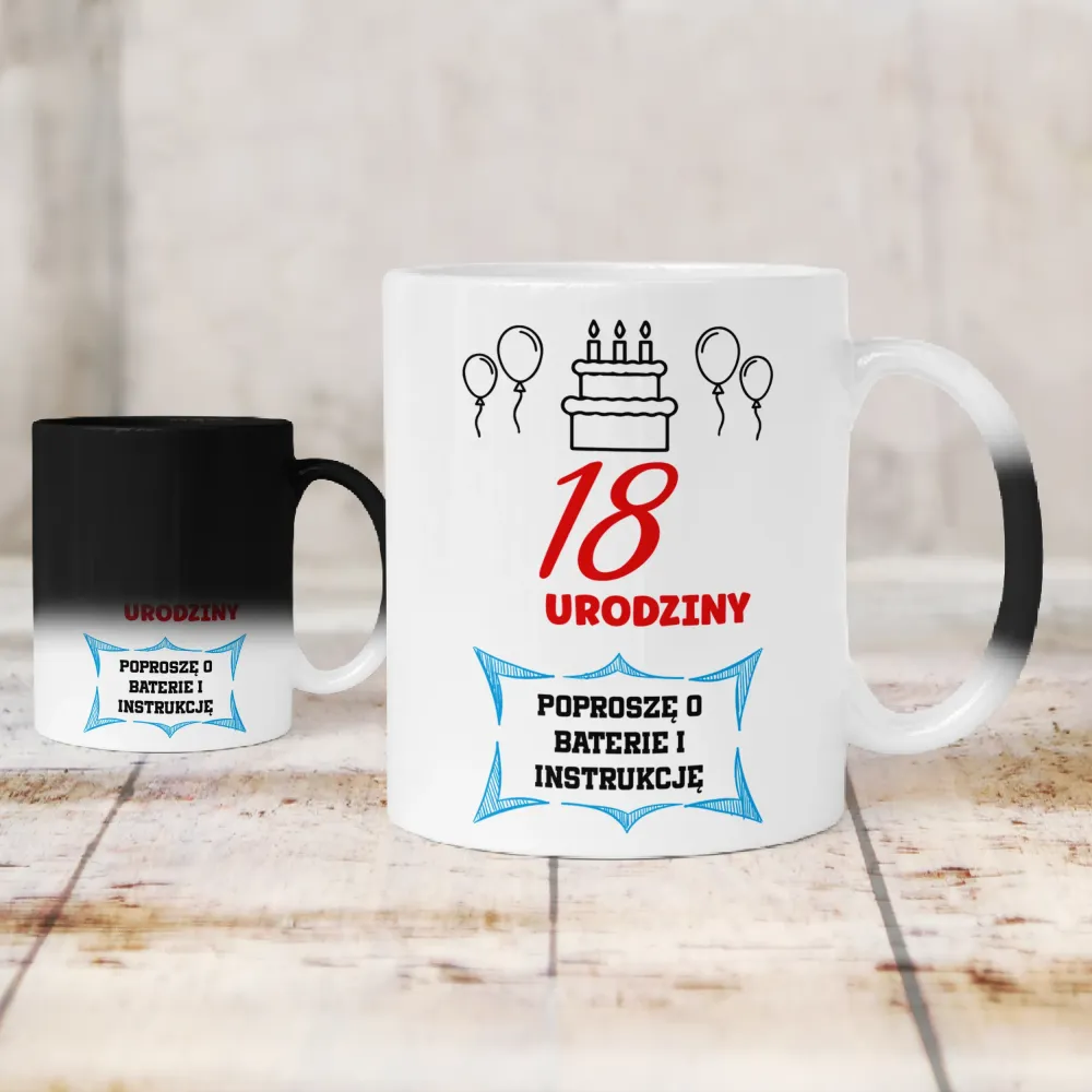 Kubek KolorMix - 18 Urodziny | poproszę o baterie i instrukcję