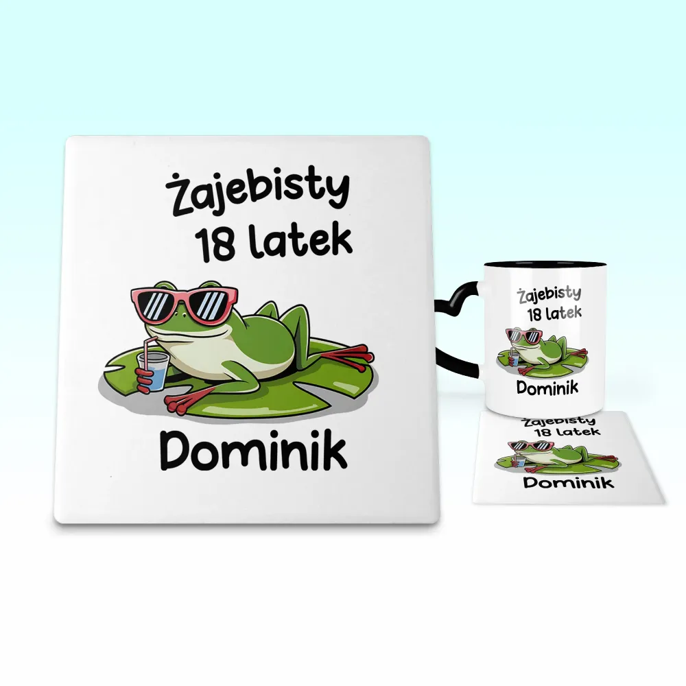 Podkładka pod kubek - ŻAJEBISTY 18 latek + imię - personalizuj imię i rok