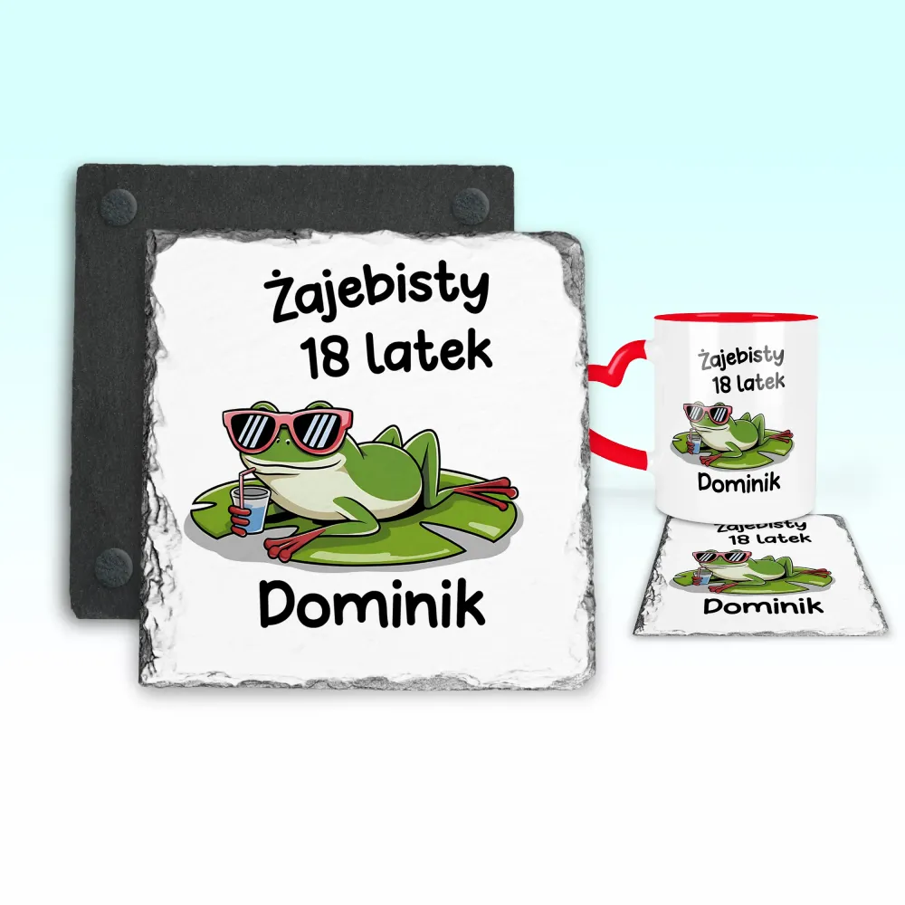 Podkładka pod kubek - ŻAJEBISTY 18 latek + imię - personalizuj imię i rok