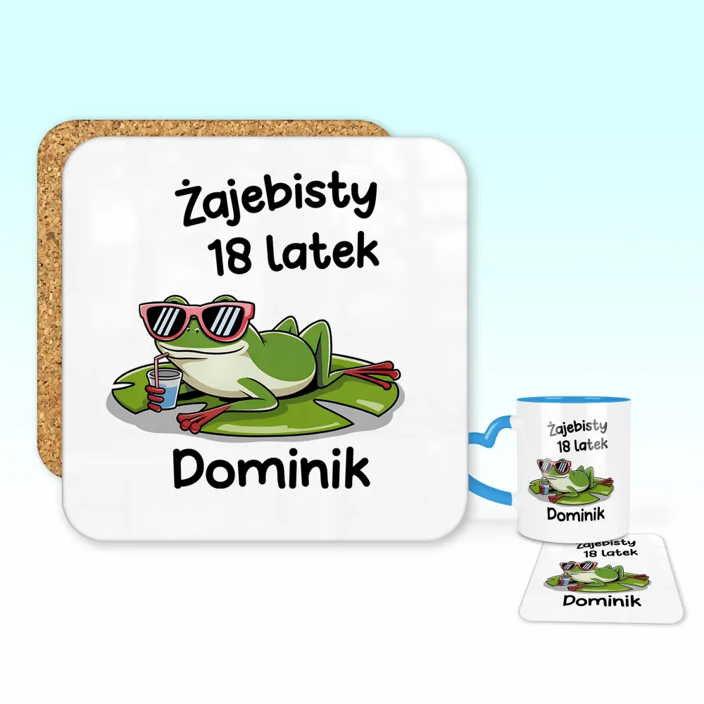 Podkładka pod kubek - ŻAJEBISTY 18 latek + imię - personalizuj imię i rok
