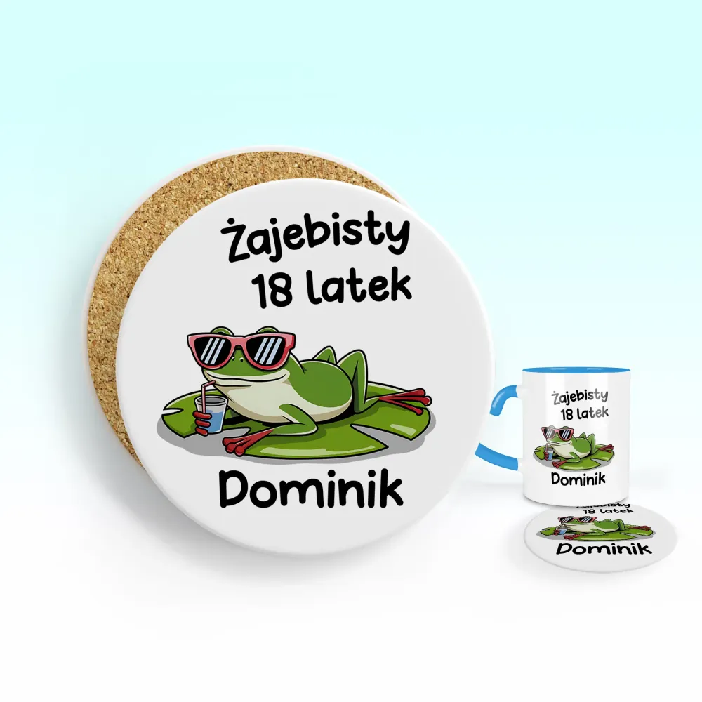 Podkładka pod kubek - ŻAJEBISTY 18 latek + imię - personalizuj imię i rok