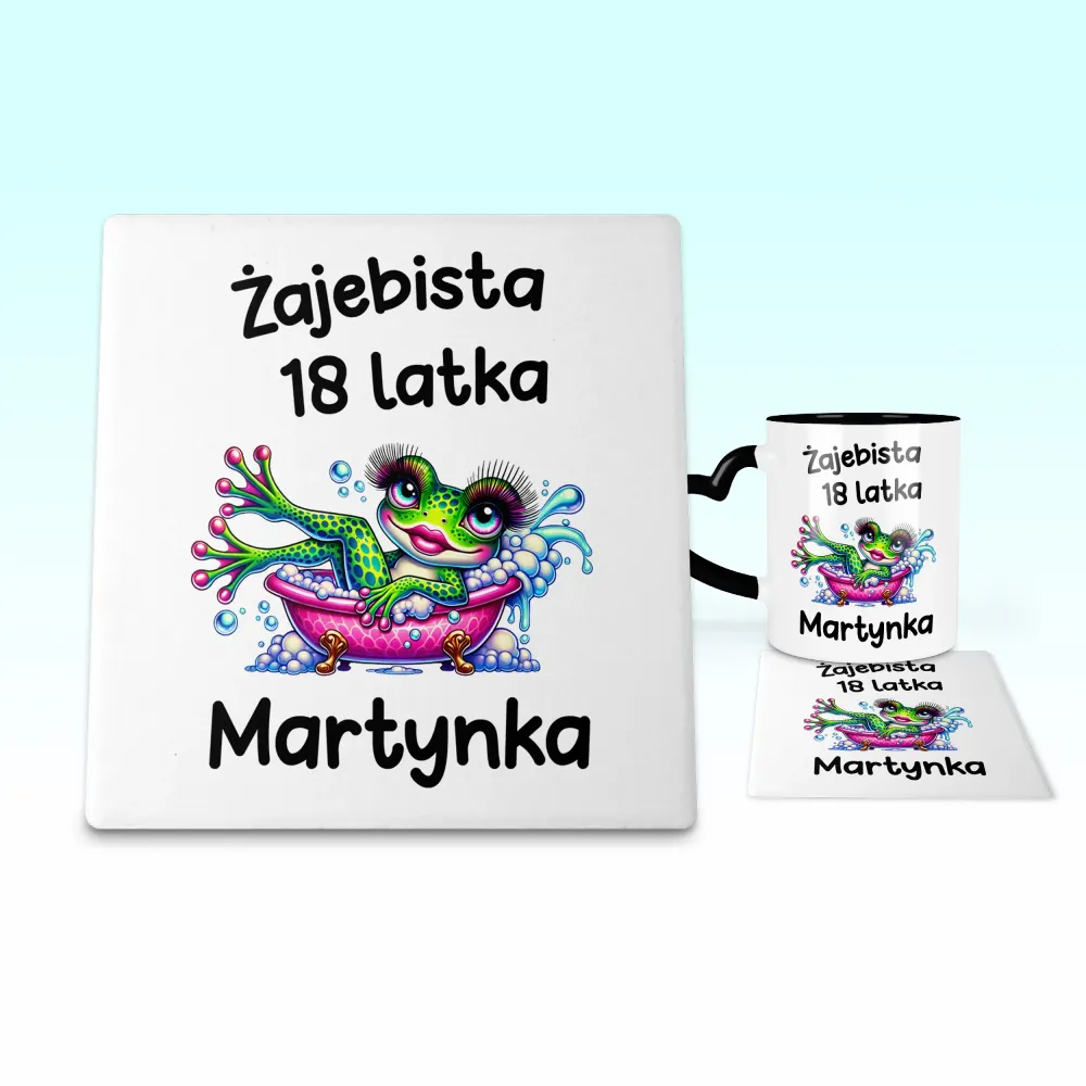 Podkładka pod kubek - ŻAJEBISTA 18 latka + imię - personalizuj imię i rok
