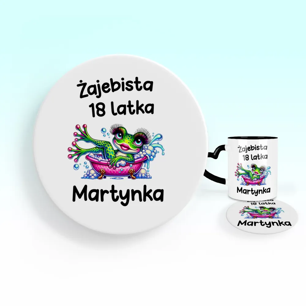Podkładka pod kubek - ŻAJEBISTA 18 latka + imię - personalizuj imię i rok