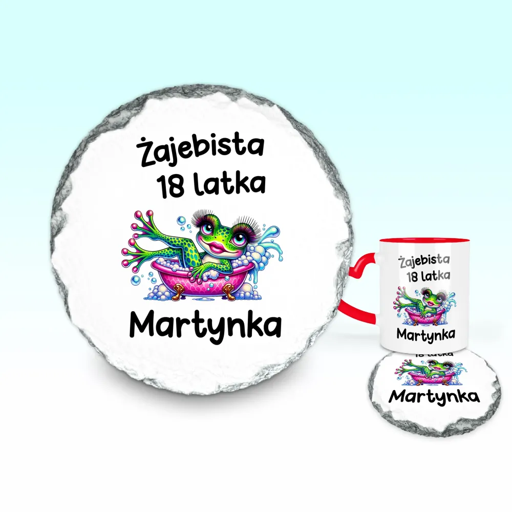Podkładka pod kubek - ŻAJEBISTA 18 latka + imię - personalizuj imię i rok