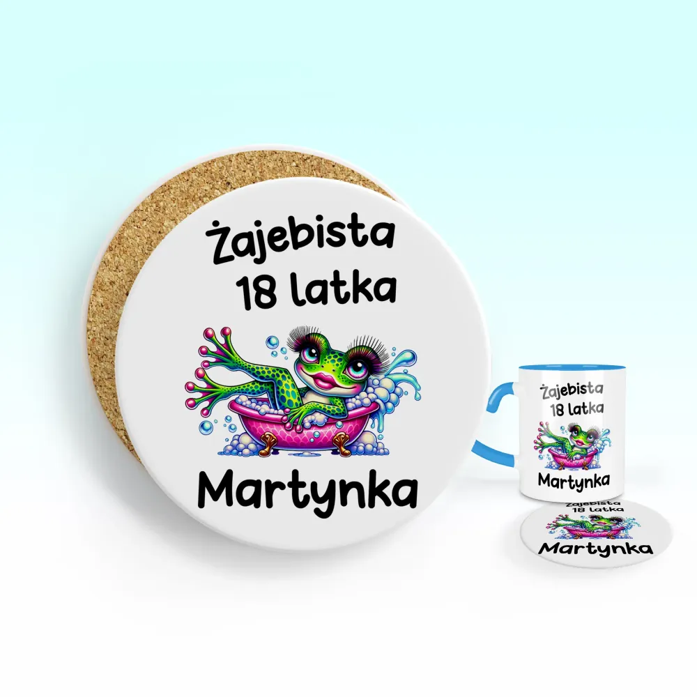 Podkładka pod kubek - ŻAJEBISTA 18 latka + imię - personalizuj imię i rok