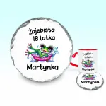 Podkładka pod kubek - ŻAJEBISTA 18 latka + imię - personalizuj imię i rok