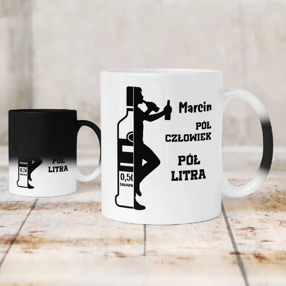 Kubek KolorMix - Pół człowiek pół litra + imię - PERSONALIZUJ