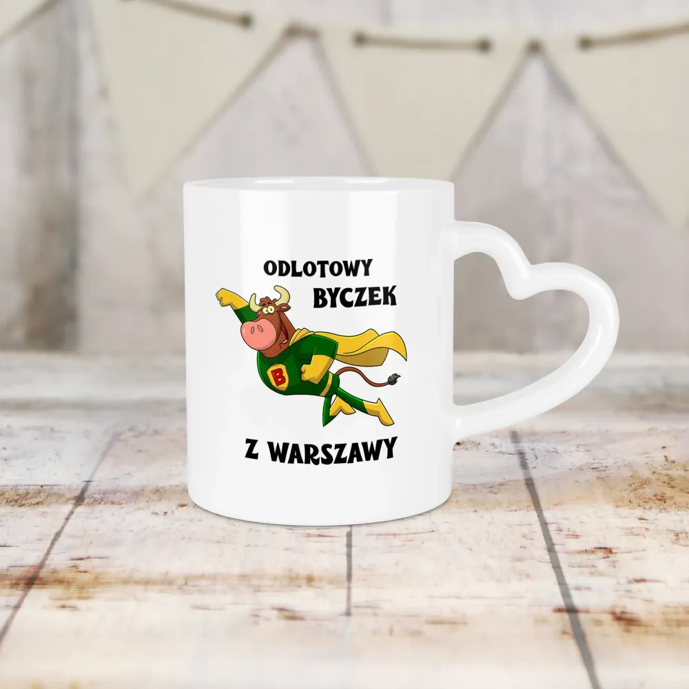 Kubek Serce - Odlotowy Byczek - personalizuj miejscowość