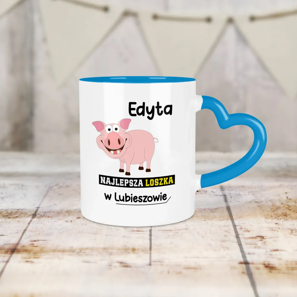Kubek Serce - Najlepsza loszka w - Personalizuj miejscowość i imię