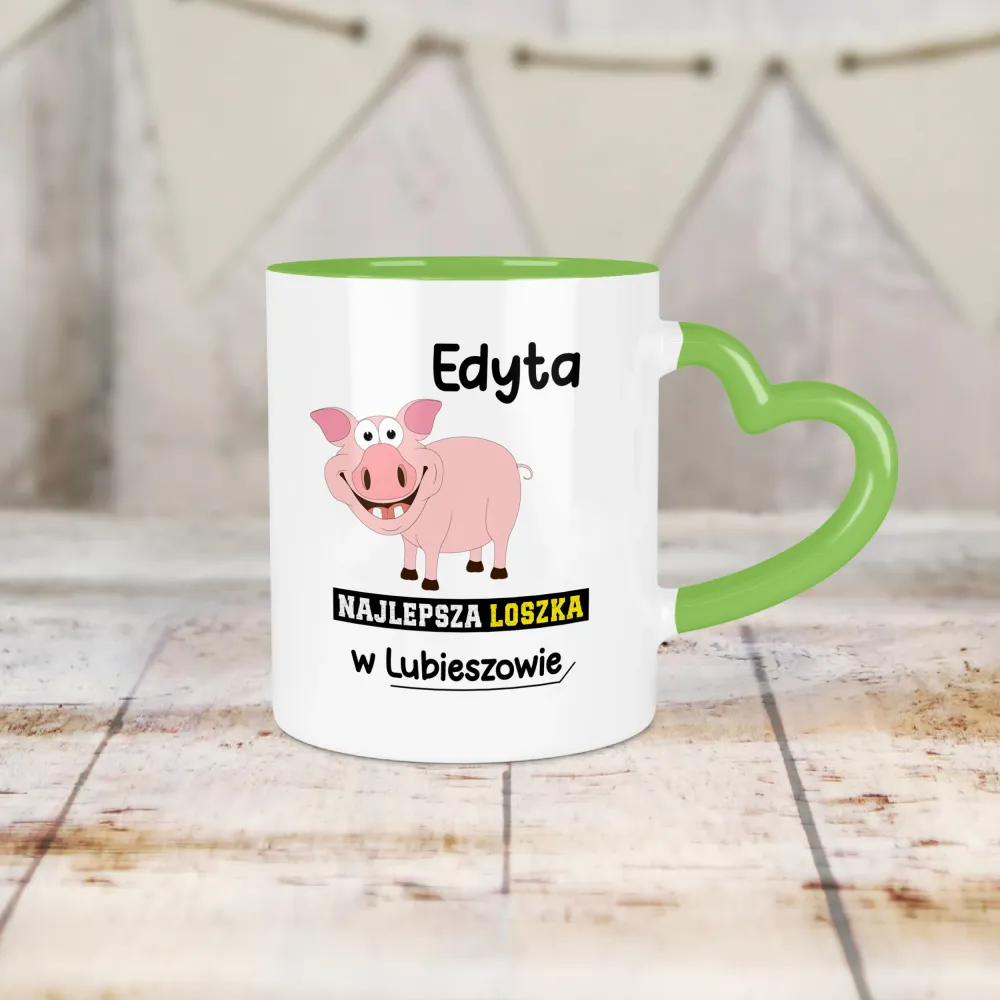 Kubek Serce - Najlepsza loszka w - Personalizuj miejscowość i imię